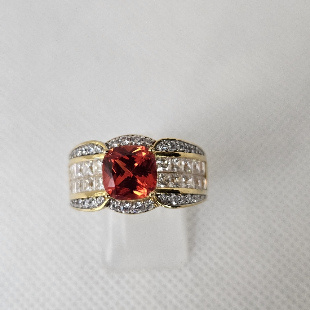Authentic Victoria Wieck Red Sapphire & Diamond Ring 18k Sterling Silver Sz 8.75 - Picture 8 of 12